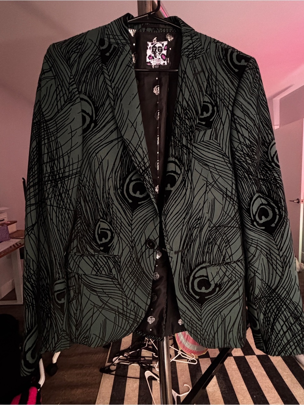 Peacock Print Green Blazer Jacket